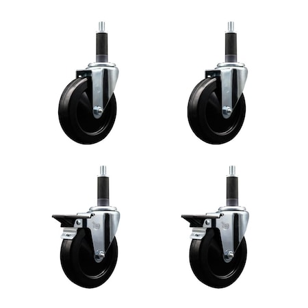 Service Caster 5'' Hard Rubber Wheel Swivel 1'' Expand Stem Caster Set 2 Brakes, 4PK SCC-EX20S514-HRS-2-PLB-2-1